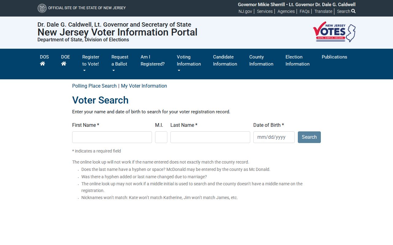 North Plainfield resident lookup using the New Jersey voter registration status search